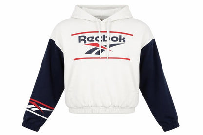 Reebok Classic Women's White & Navy Pullover Hoodie Size L Cotton Retro Sportswear