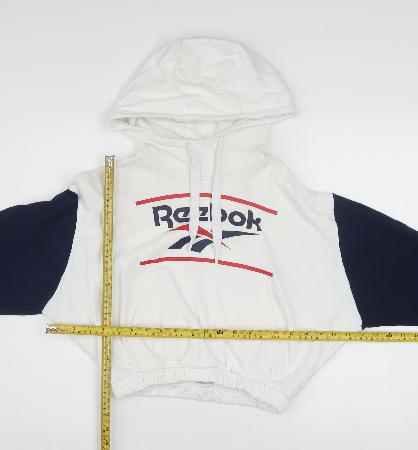 Reebok Classic Women's White & Navy Pullover Hoodie Size L Cotton Retro Sportswear