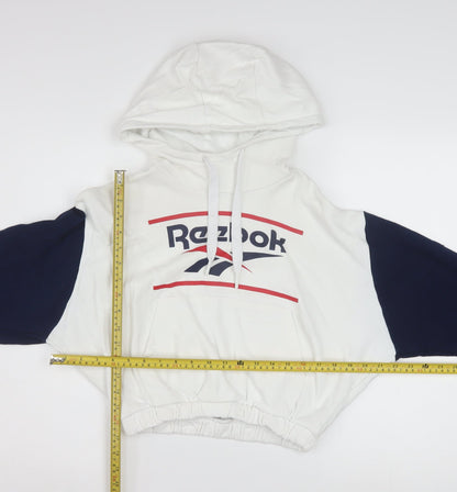 Reebok Classic Women's White & Navy Pullover Hoodie Size L Cotton Retro Sportswear
