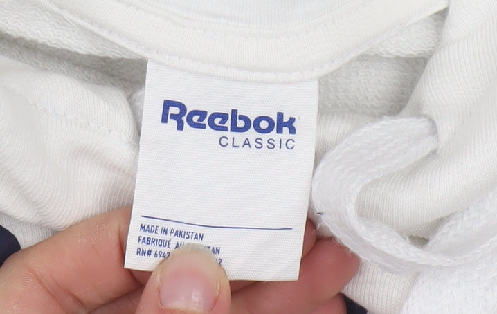 Reebok Classic Women's White & Navy Pullover Hoodie Size L Cotton Retro Sportswear