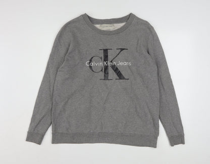 Calvin Klein Jeans Men's Grey Small Logo Crew Neck Sweatshirt
