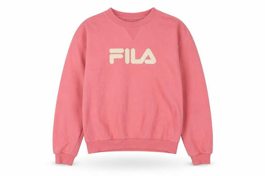 Front view of Fila women’s pink logo pullover sweatshirt xs casual