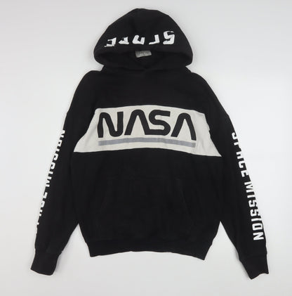 H&M Boys Black NASA Graphic Pullover Hoodie 14 Years Hooded Sweatshirt