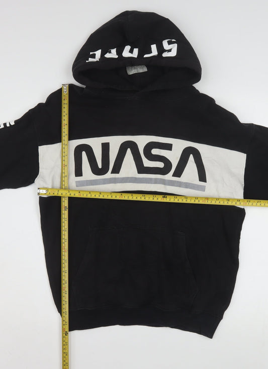 H&M Boys Black NASA Graphic Pullover Hoodie 14 Years Hooded Sweatshirt