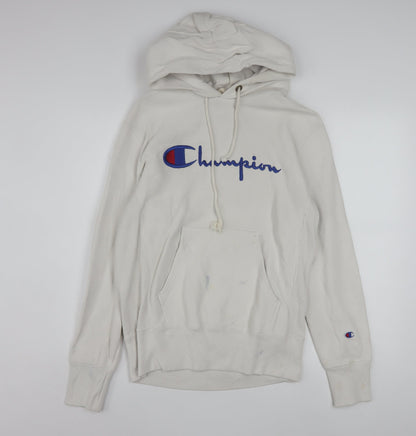 Champion Men's Ivory Pullover Hoodie Medium Logo Fleece Sweatshirt