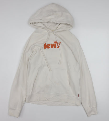 Levi's Men's Ivory XS Pullover Hoodie with Logo and Kangaroo Pocket