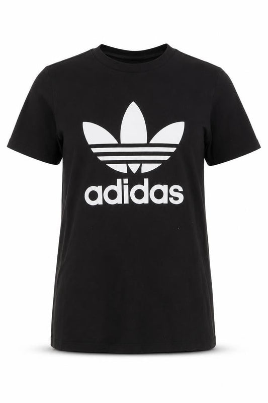 Front view of Adidas women’s black crew neck short sleeve t-shirt, size UK 14