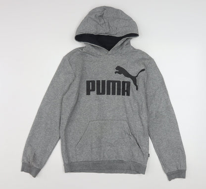 Puma Boys Grey Pullover Hoodie Fleece 13-14 Years Logo Graphic