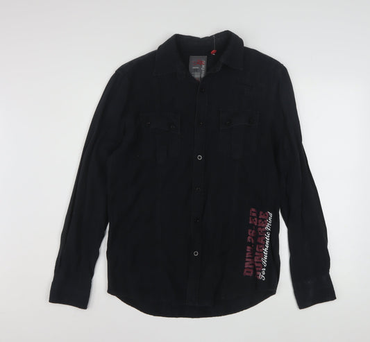 Edgar Dungarees Men's Black Cotton Long Sleeve Button-Up Shirt Size S