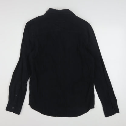 Edgar Dungarees Men's Black Cotton Long Sleeve Button-Up Shirt Size S