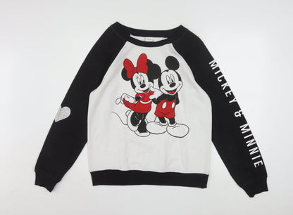 Disney Girls Black & White Mickey & Minnie Sweatshirt M (7-9) Cotton Blend