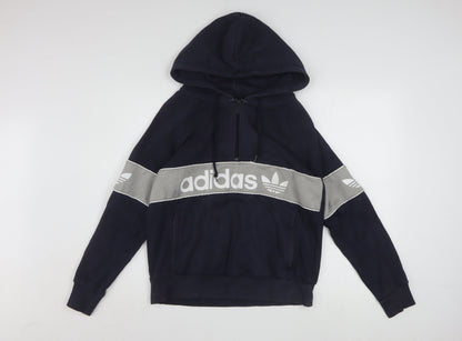Adidas Women Navy Blue Pullover Hoodie Size L Cotton Blend Logo