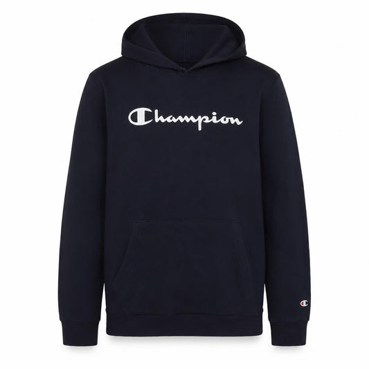 Front view of Champion boys’ black hoodie 13-14 years pullover fleece logo sweatshirt