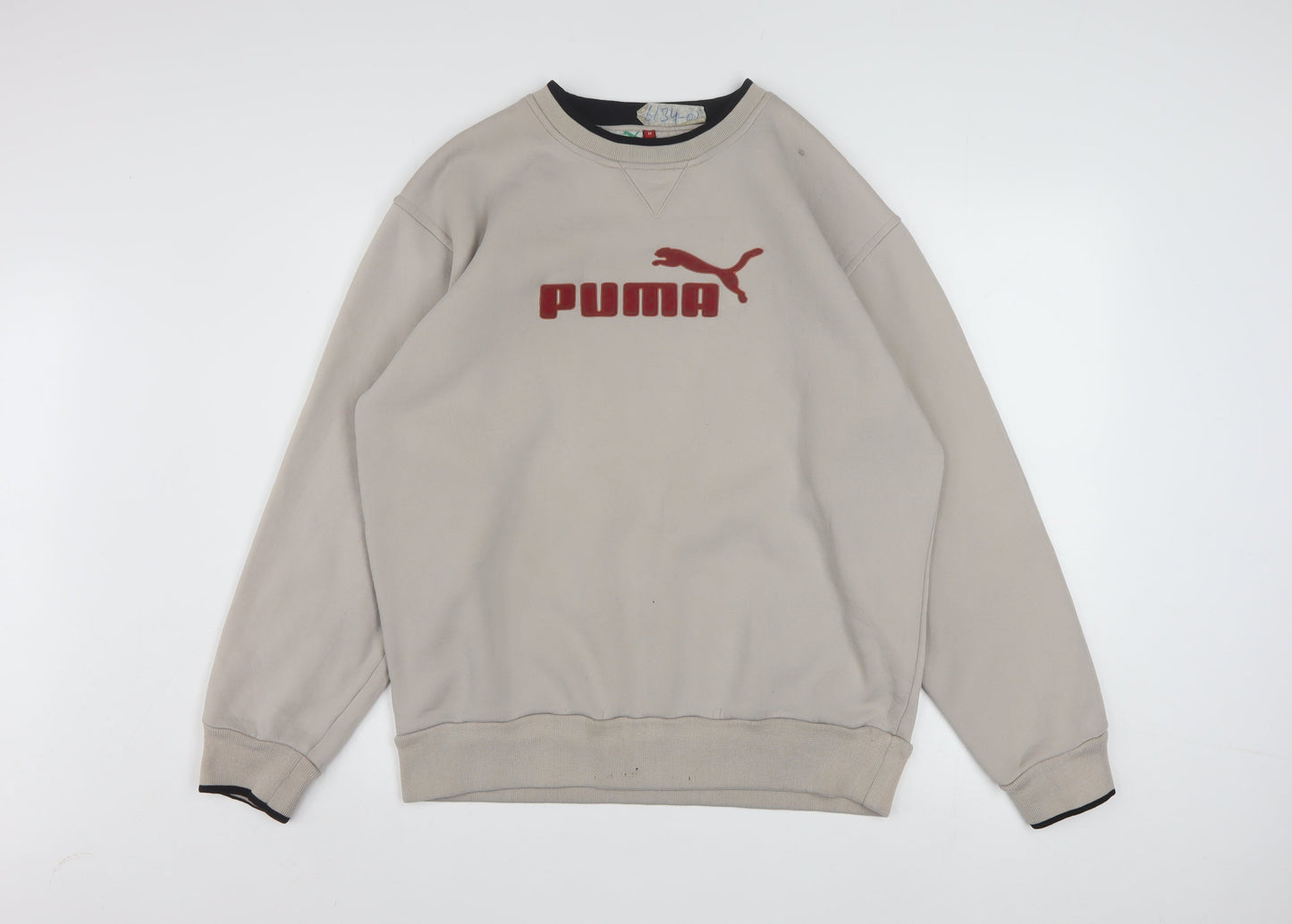 Puma Men Beige Pullover Sweatshirt M Logo Crew Neck Fleece