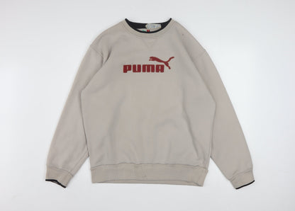 Puma Men Beige Pullover Sweatshirt M Logo Crew Neck Fleece