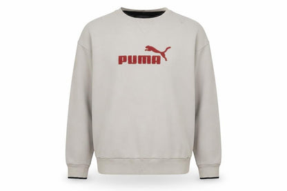 Puma Men Beige Pullover Sweatshirt M Logo Crew Neck Fleece