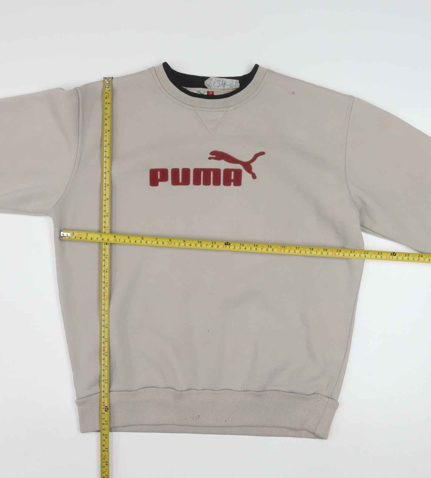 Puma Men Beige Pullover Sweatshirt M Logo Crew Neck Fleece