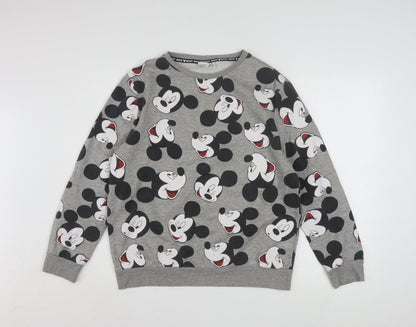 Disney Women Grey Mickey Mouse Pullover Sweatshirt Size M 12/14