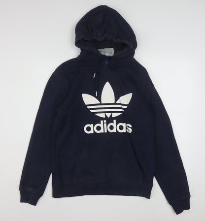 Adidas Men's Blue Pullover Hoodie Small Logo Fleece Sweatshirt