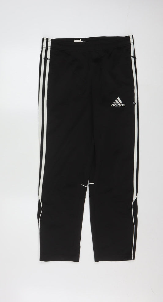 Adidas Teens Black 12A Track Pants with Pockets and Elastic Waist