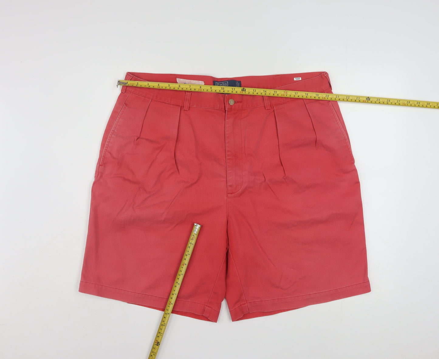 Ralph Lauren Men's Red Chino Shorts 40 Regular Pleated Cotton