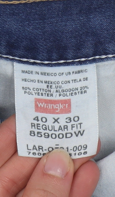 Wrangler Men's Blue Regular Fit Straight Leg Jeans 40x30