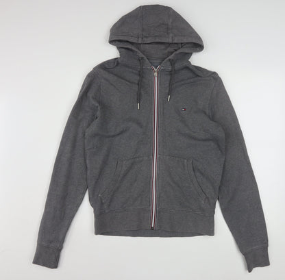 Tommy Hilfiger Men's Grey Full Zip Hoodie Small Vintage Fit Cotton Blend