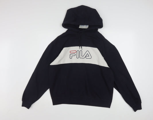 Fila Boys Black XL Pullover Hoodie with Logo and Colourblock Design