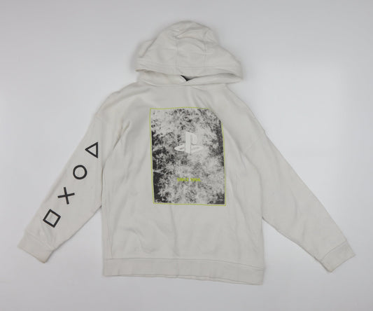 PlayStation Boys White Pullover Hoodie 10-11 Years Graphic Print Gamer Sweatshirt