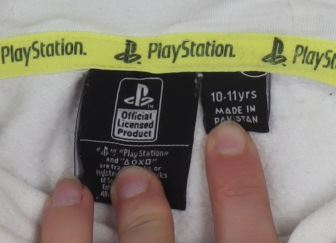 PlayStation Boys White Pullover Hoodie 10-11 Years Graphic Print Gamer Sweatshirt