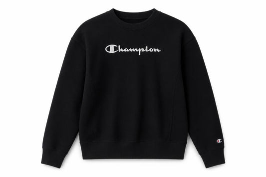 Front view of Champion boys’ black pullover sweatshirt 15-16 years crew neck logo