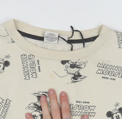 Disney Women Beige Minnie Mouse Pullover Sweatshirt L