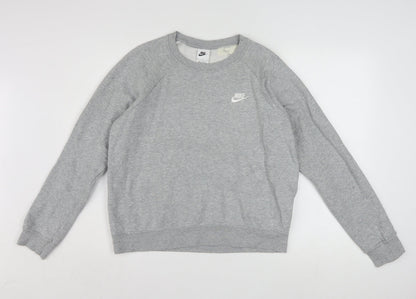 Nike Women Grey Crew Neck Sweatshirt Medium Cotton Blend