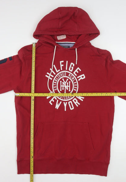 Tommy Hilfiger Men’s Red Pullover Hoodie L Vintage Fit Logo Graphic