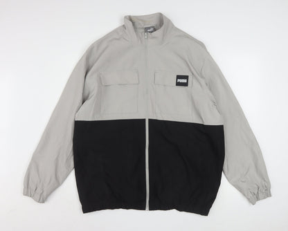 Puma Men's Grey and Black Windbreaker Jacket Size M