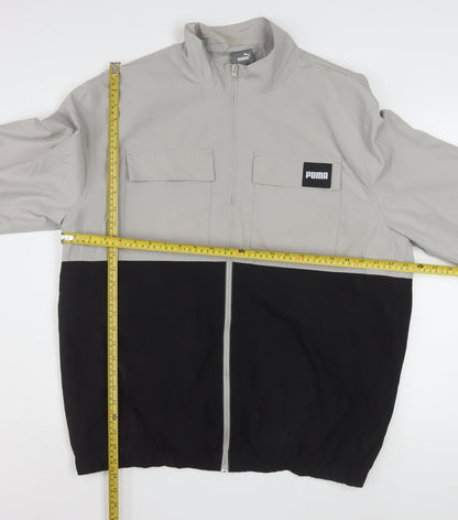 Puma Men's Grey and Black Windbreaker Jacket Size M