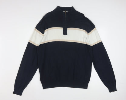 Southbay Men's Blue Striped Cotton 1/2 Zip Jumper Size M