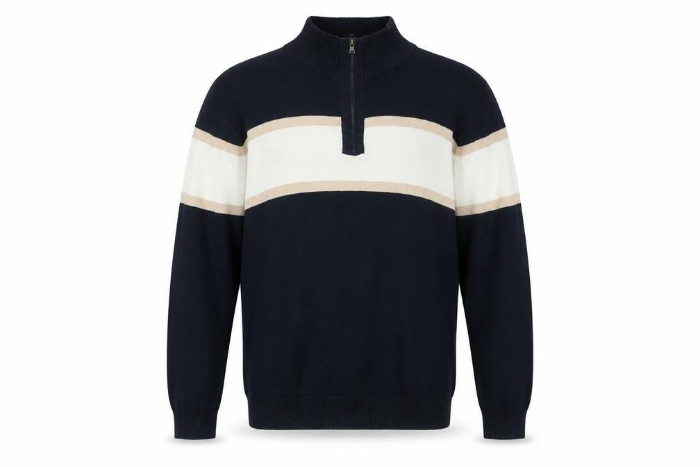 Southbay Men's Blue Striped Cotton 1/2 Zip Jumper Size M