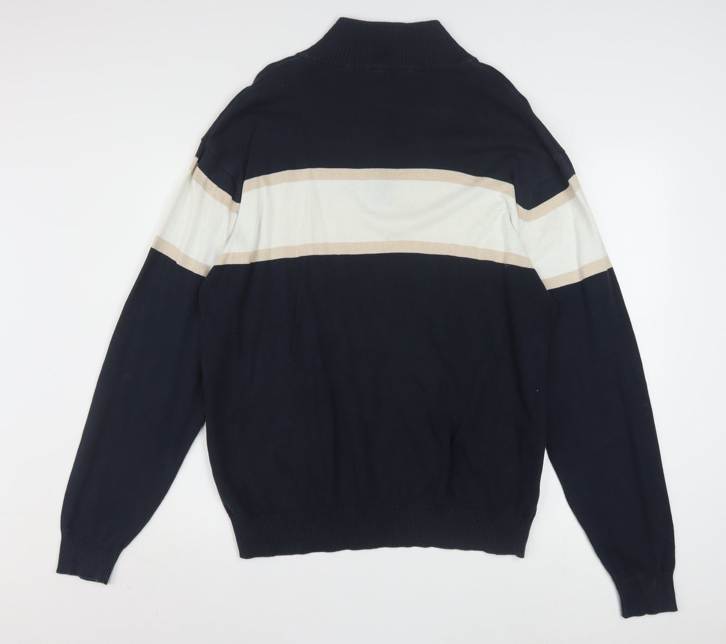 Southbay Men's Blue Striped Cotton 1/2 Zip Jumper Size M