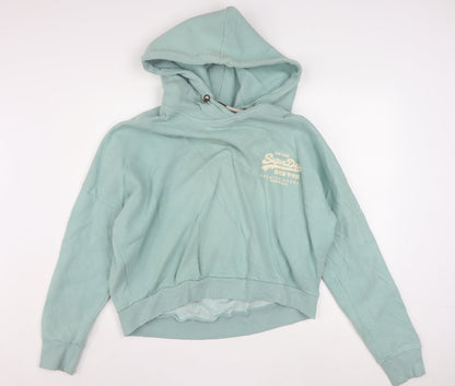 Superdry Women's Mint Green Pullover Hoodie Size 18 Graphic Print