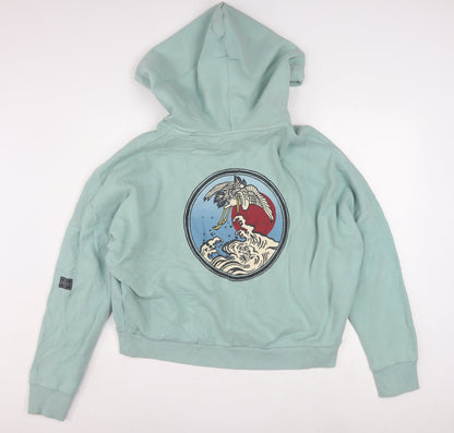 Superdry Women's Mint Green Pullover Hoodie Size 18 Graphic Print