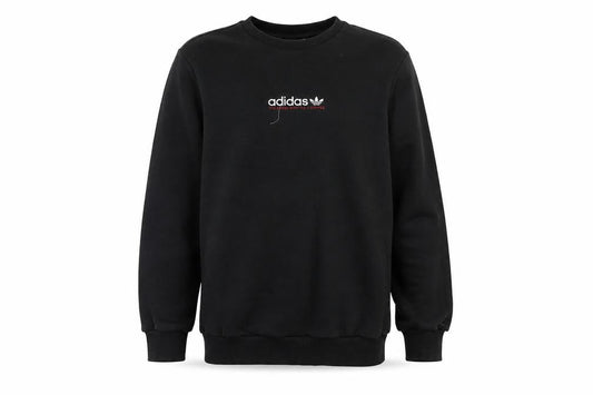 Front view of Adidas boys’ black crew neck pullover sweatshirt 15-16 years cotton blend