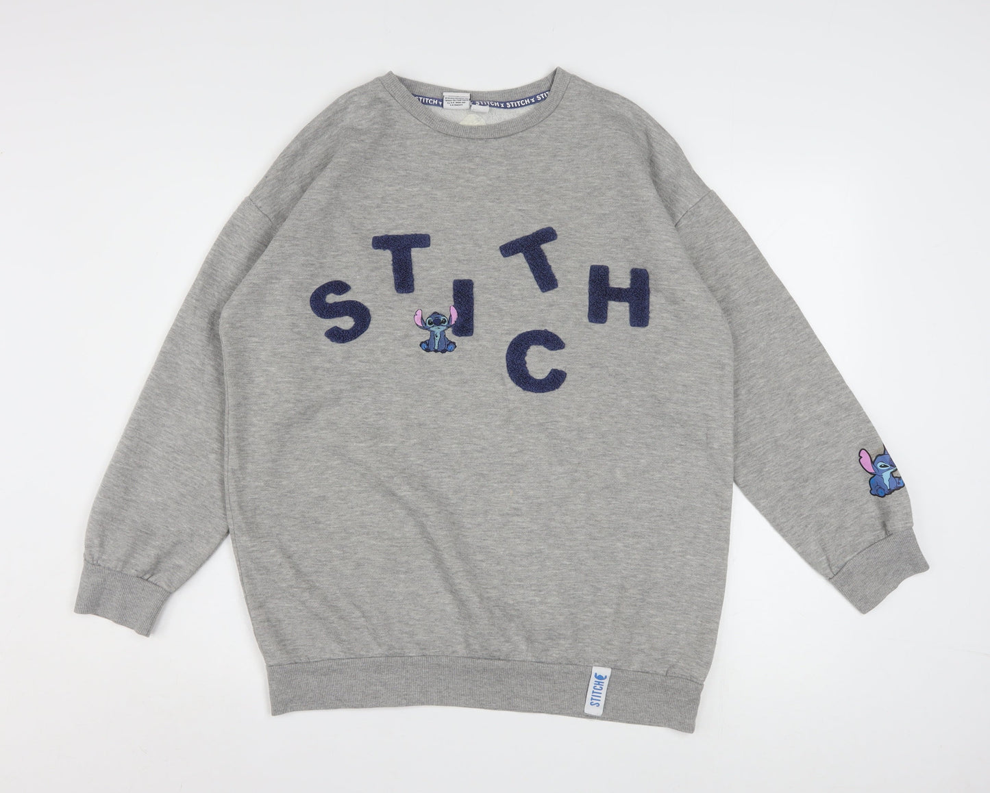 Disney Stitch Grey Women's Sweatshirt Size 12/14 Pullover Embroidered
