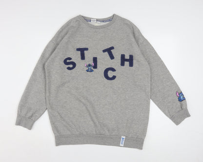 Disney Stitch Grey Women's Sweatshirt Size 12/14 Pullover Embroidered