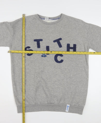 Disney Stitch Grey Women's Sweatshirt Size 12/14 Pullover Embroidered