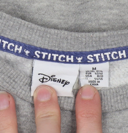 Disney Stitch Grey Women's Sweatshirt Size 12/14 Pullover Embroidered