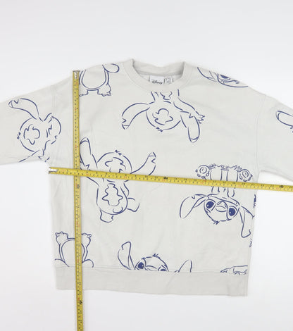 Disney Womens White Stitch Print Pullover Sweatshirt Size 10/12
