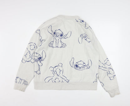 Disney Womens White Stitch Print Pullover Sweatshirt Size 10/12