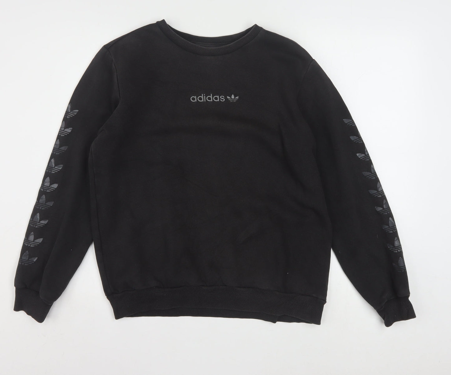 Adidas Boys Black XL Crew Neck Pullover Sweatshirt with Logo Sleeves