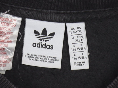 Adidas Boys Black XL Crew Neck Pullover Sweatshirt with Logo Sleeves